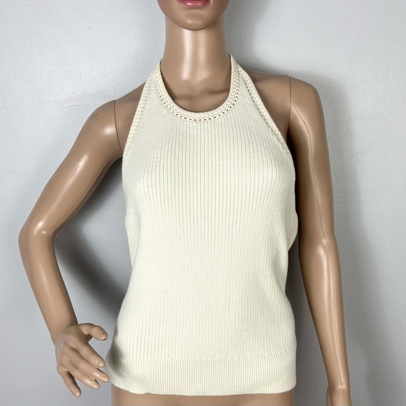 NEW RAG & BONE REVOLVE IVORY RIBBED HALTER TOP - Picture 2 of 10